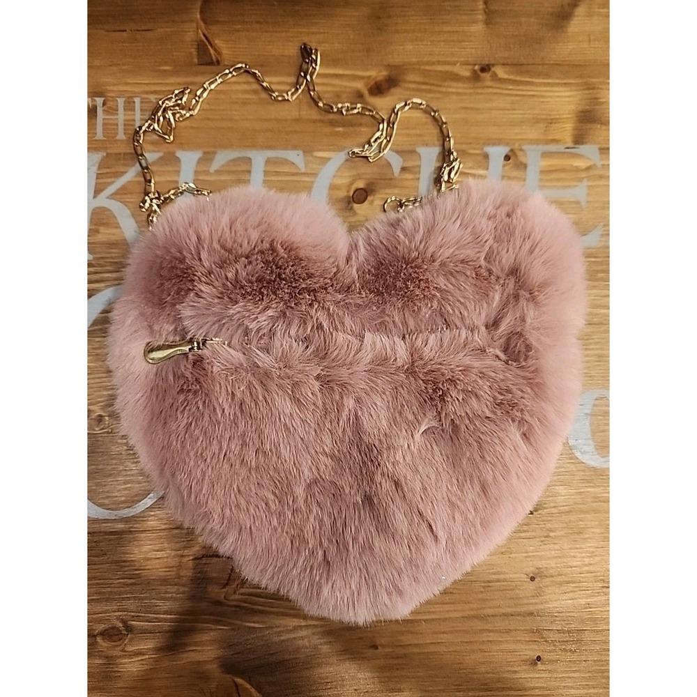 Women Faux Fur‎ Shoulder Crossbody Bag Handbag Furry Fluffy Heart Pom Cute Pink